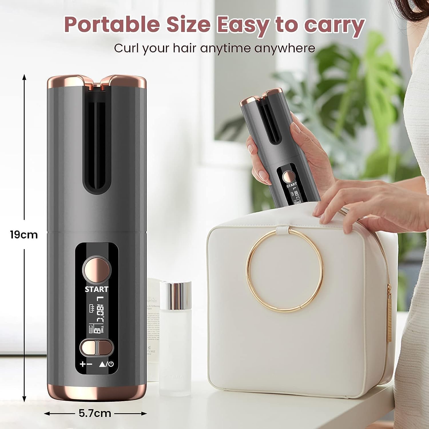 Fer a Boucler Cheveux Automatique Sans Fil Fer a Friser avec 6 Réglages de Température & Minuteur, Boucleur Céramique USB Rechargeable, Anti-brûlure, pour Cheveux Longs Courts
