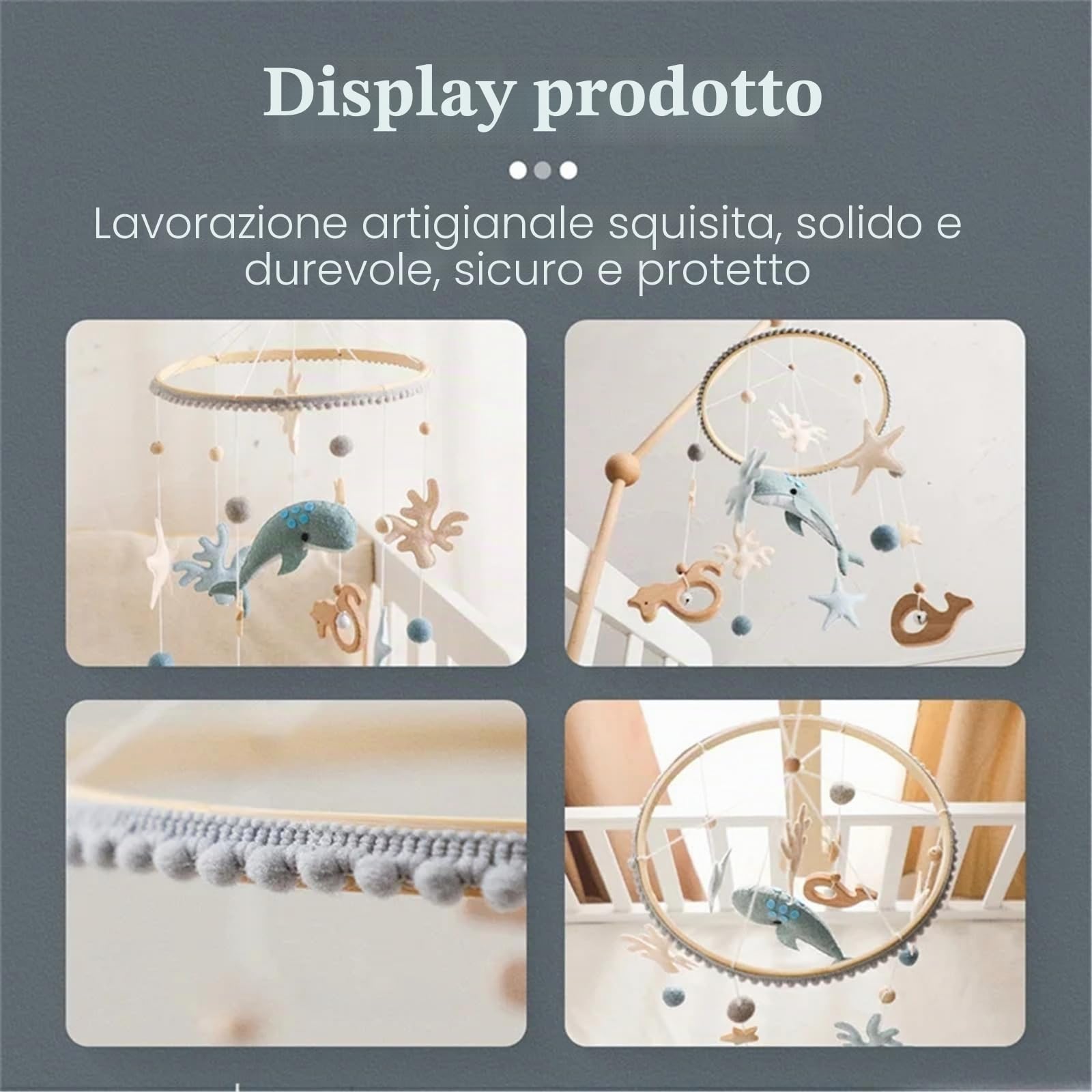 Sea Welt - Campana a vento mobile per bambini, in legno con palline di feltro, per lettino e bambine, colore: blu