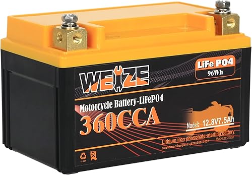 Weize YTX14-BS - Batería de litio, 360CCA, BMS inteligente integrado, 12 v, 7.5AH, YTX9-BS, LiFePO4, YTX12-BS, para motocicleta, cuatrimoto, disponible en Yaxa Peru