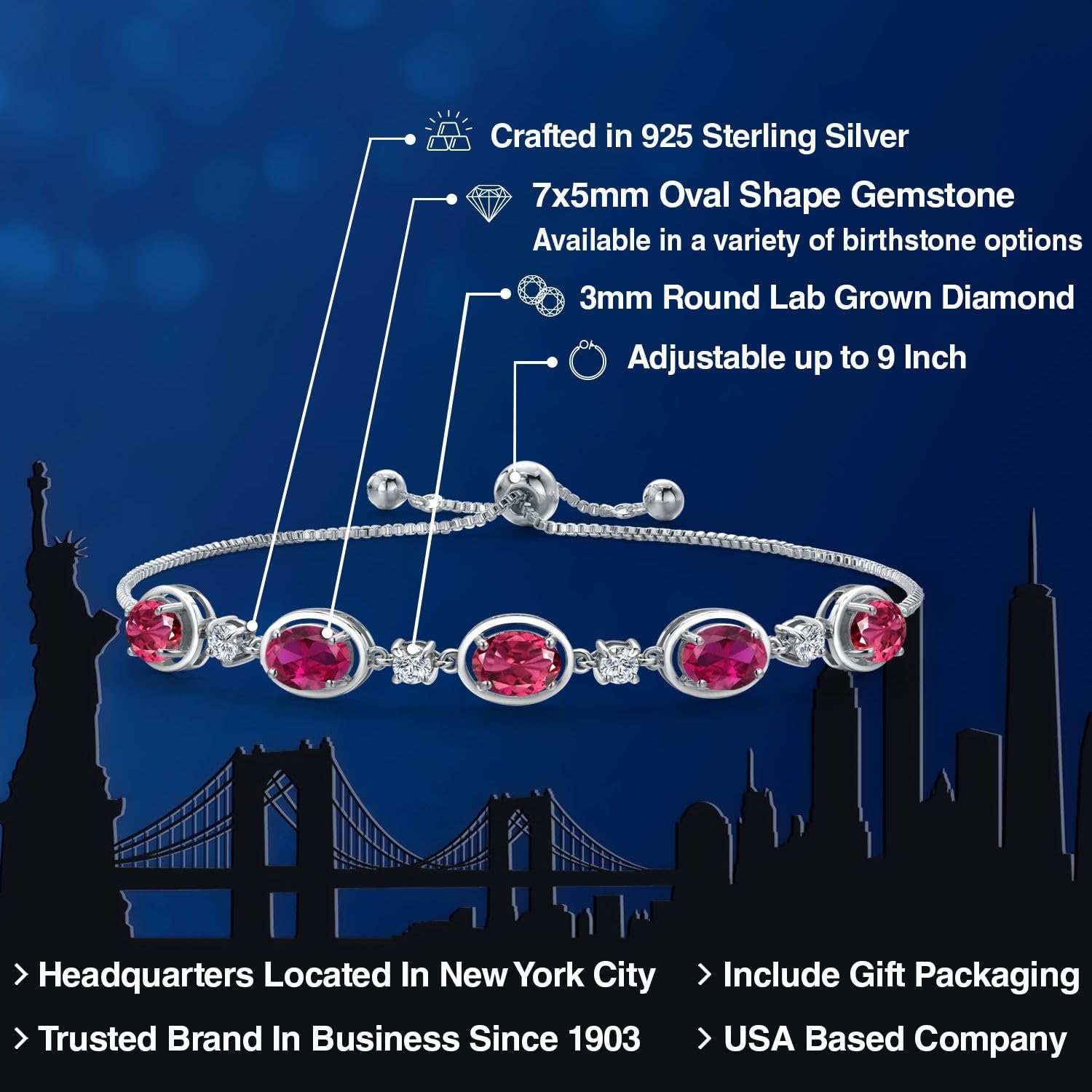 Gem Stone King 925 Sterling Silver Pink Tourmaline and Red Created Ruby and Lab Grown Diamond Bracelet For Women | 4.65 Cttw | Gemstone October Birthstone | Oval 7X5MM | Fully Adjustable 9 Inch - Image 2