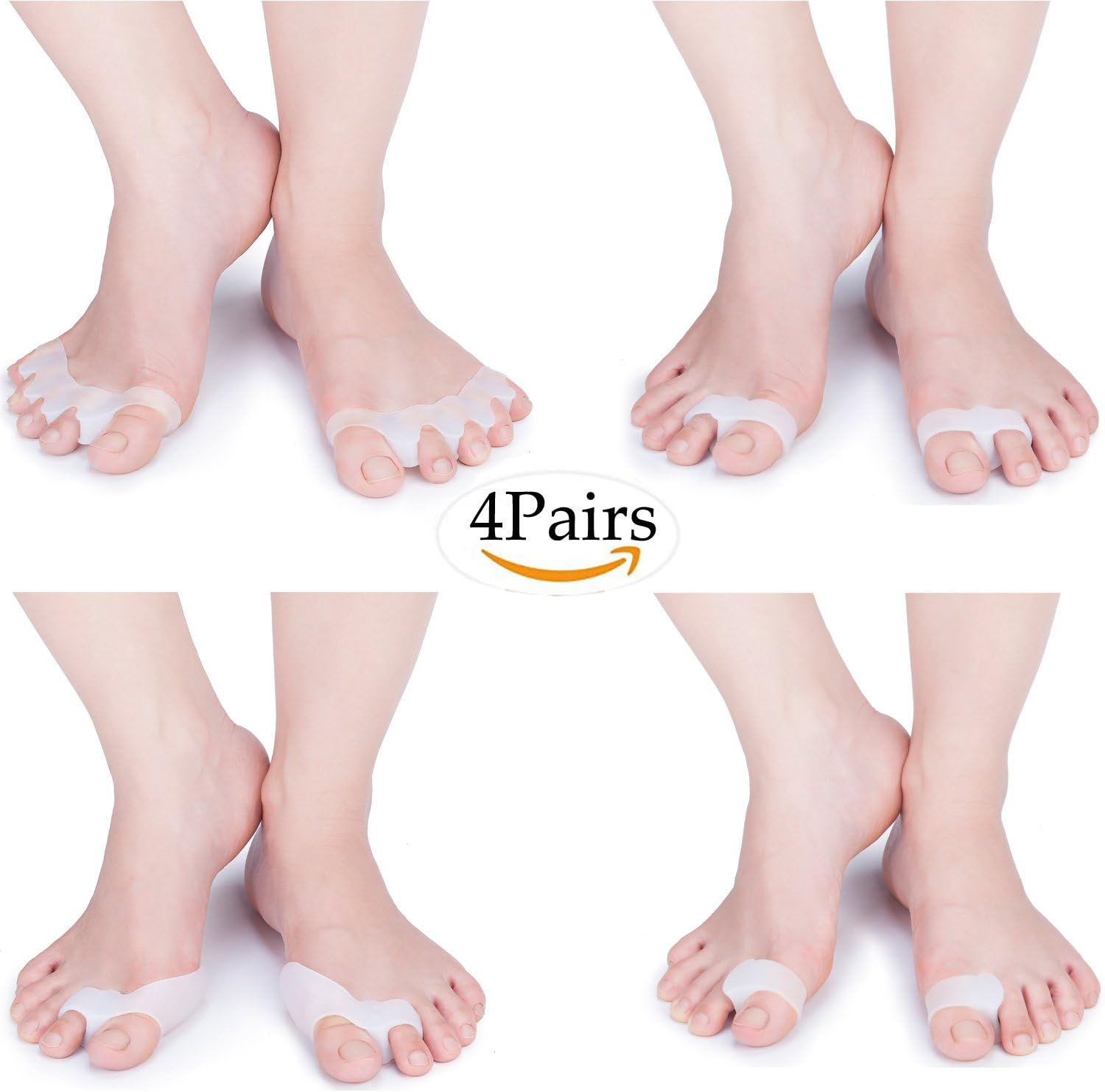 Gel Toe Separators Toe Stretchers Toe Bunion Corrector Silicon Toe Straightener Spacer Spreader Aid for Men and Women 4 Pairs