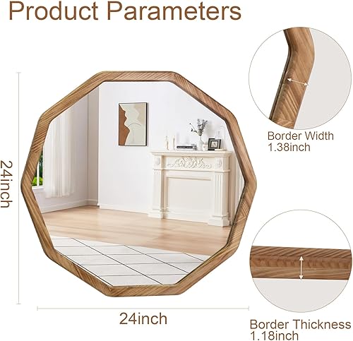 Miniatura 5 de ULIKE Espejo de madera para pared, espejo rústico de 24 pulgadas con marco de madera, espejos decorativos de tocador para montar en la pared para