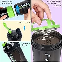 Vista 4 de VECH Botella agitadora, vaso agitador de 16 onzas, botella mezcladora de proteínas con almacenamiento y bola agitadora, botellas agitadoras