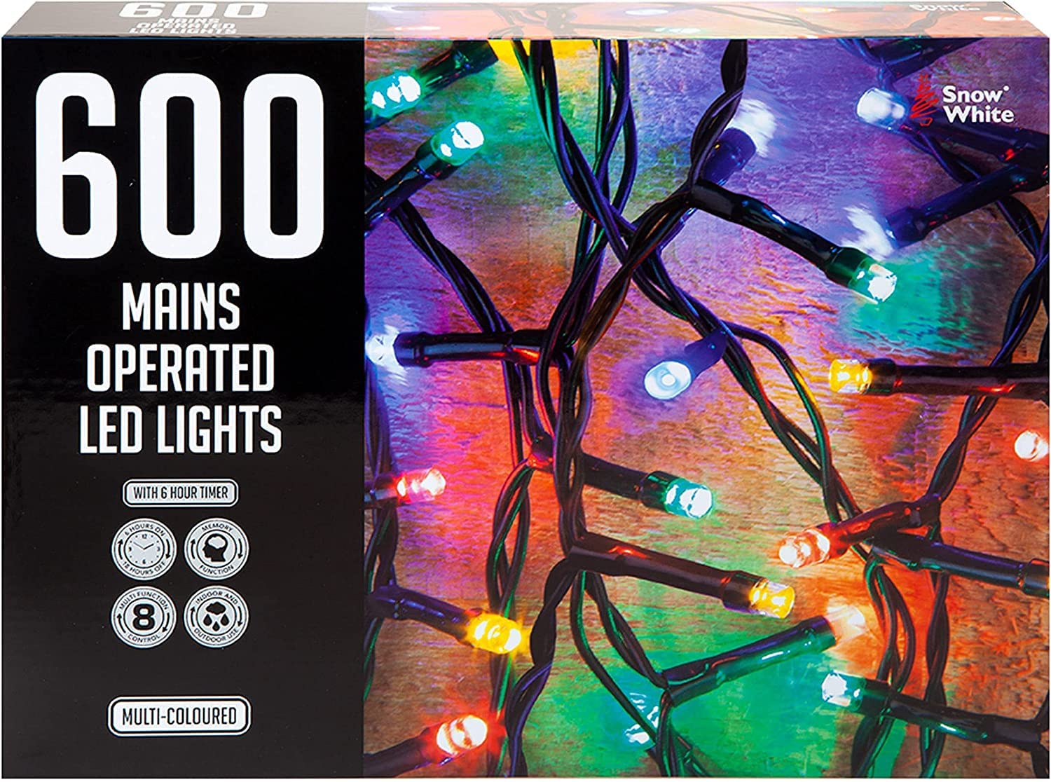 Pms Mulicolour Vfm - Christmas Lights 600 Led 18M Xmas Tree Lights - Fairy Lights - Festive Bright String Xmas Tree Wedding Fairy Lighting Indoor & Outdoor Mains Operated Multi Function Control Multi-Coloured