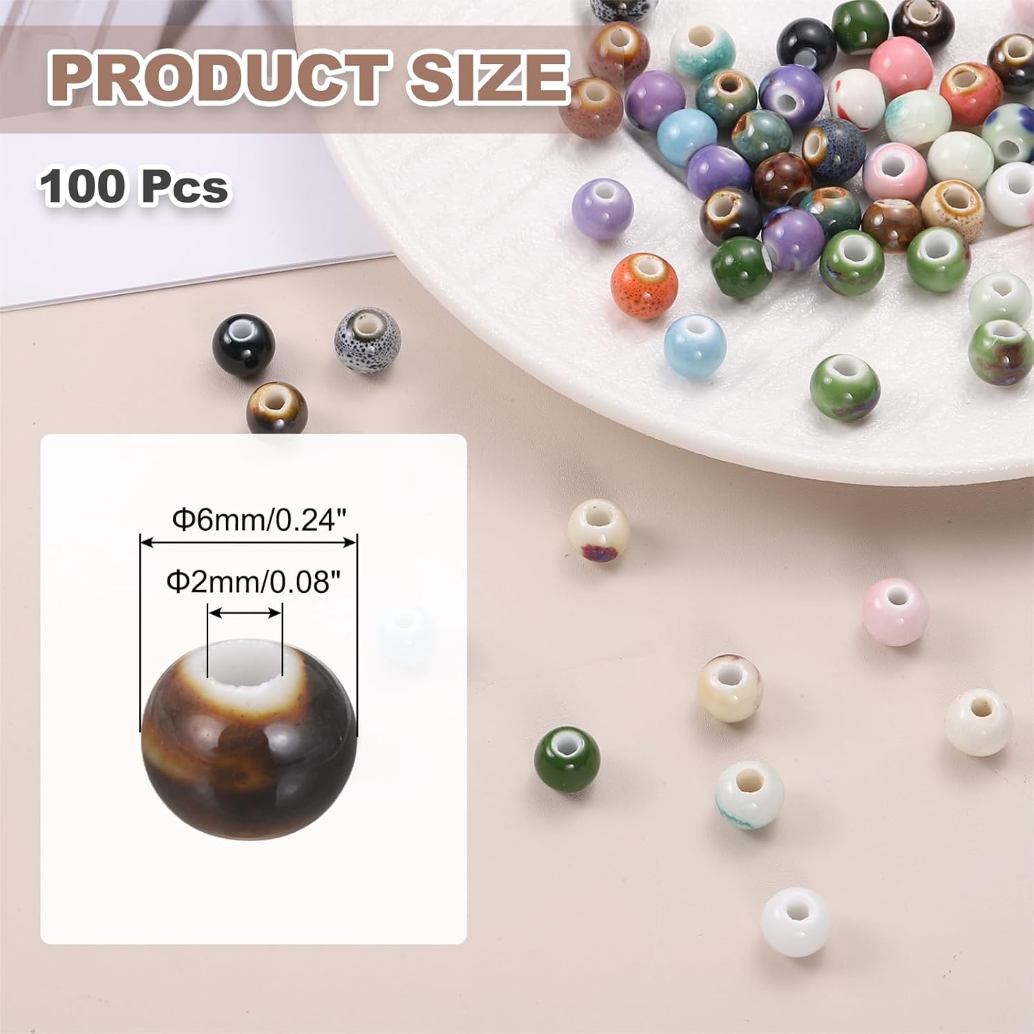 PATIKIL 100 Pcs Porcelain Beads, 6 mm Round Ceramic Handmade Spacer Loose Beads for Bracelet Necklace Earring Jewelry Making DIY Crafts, Glaze Change Orange - Image 2