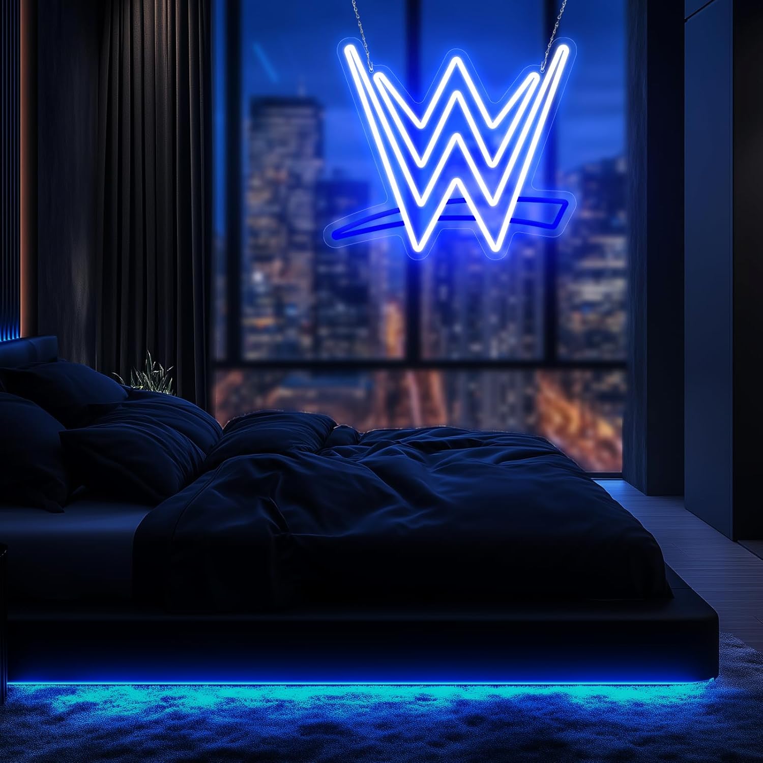 Wrestling Neon Sign, LED Wrestling Neon Sign for Wall and Room Decor, USB Night Light for Game Bedroom Birthday Competition Party Gifts (Blue White)