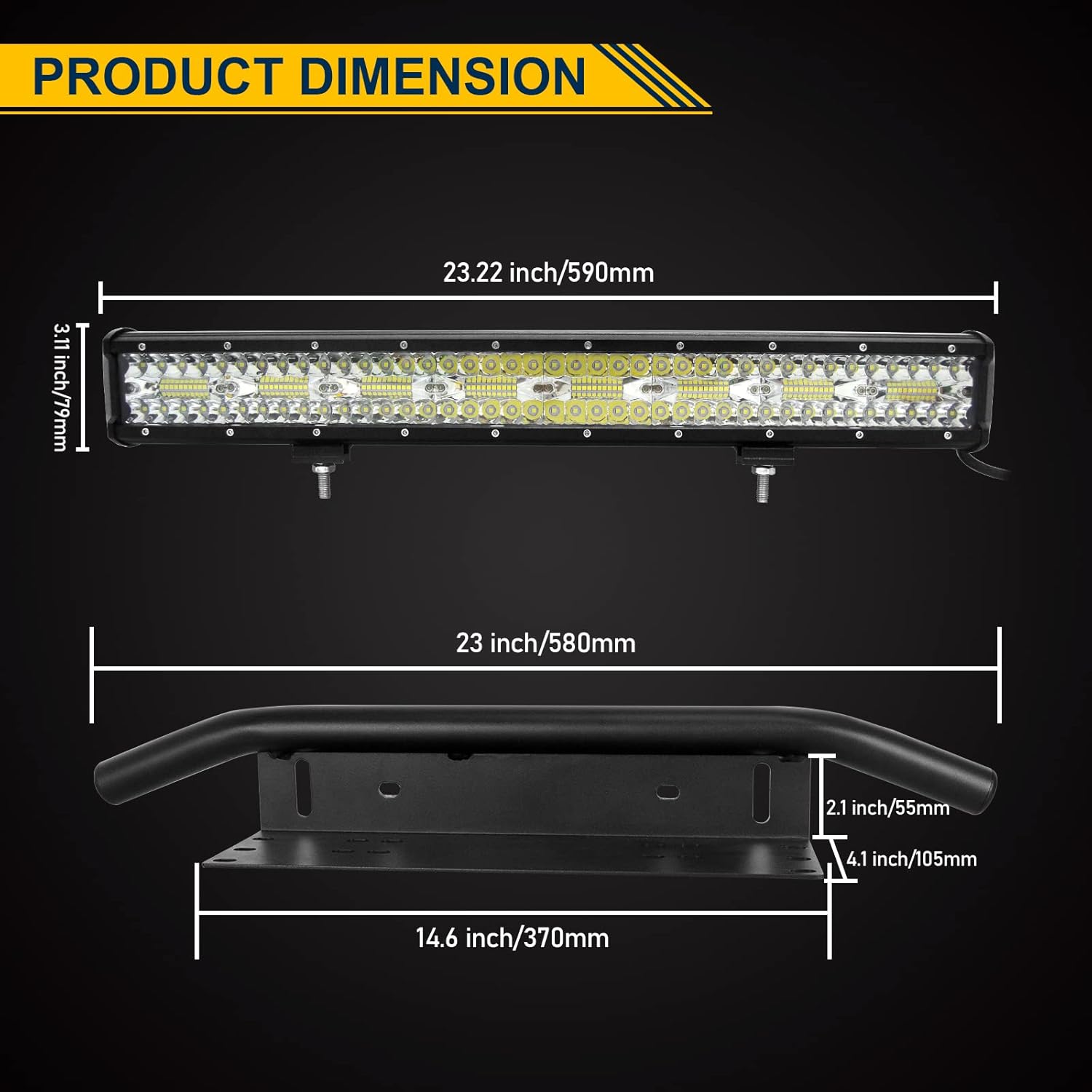 Willpower 23 inch 480W LED Light Bar Spot Flood Combo + Licence Number Plate Bumper Mounting Bracket + Wiring Harness 12V 24V Driving Off Road Lights Waterproof for 4X4 Offroad Truck Car ATV Boat