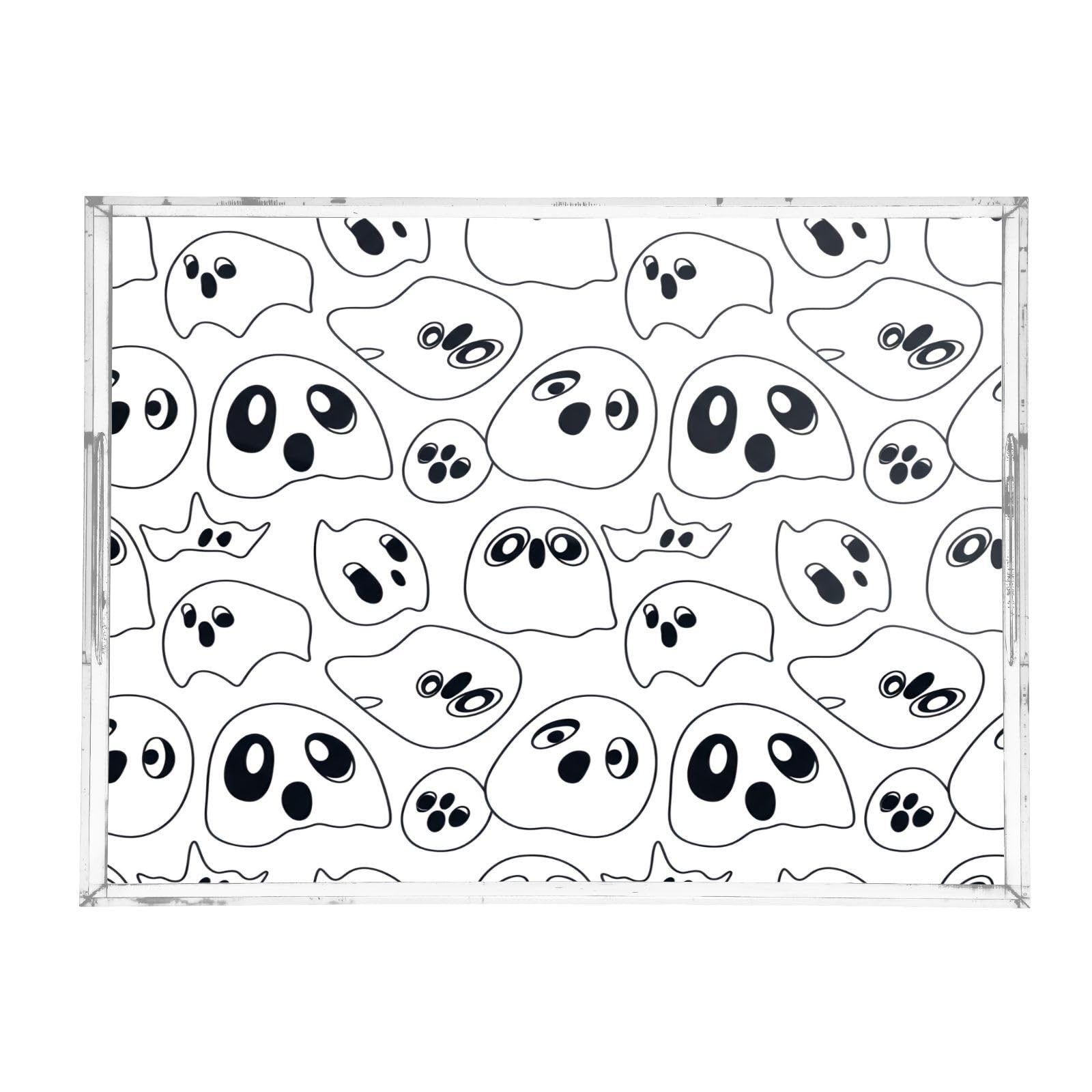 BOESI Cute Halloween Ghost Acrylic Decorative Dining Tray, Acrylic Decorative Tray Organizer with Handle for Kitchen, Dining Room, Bathroom, Dresser