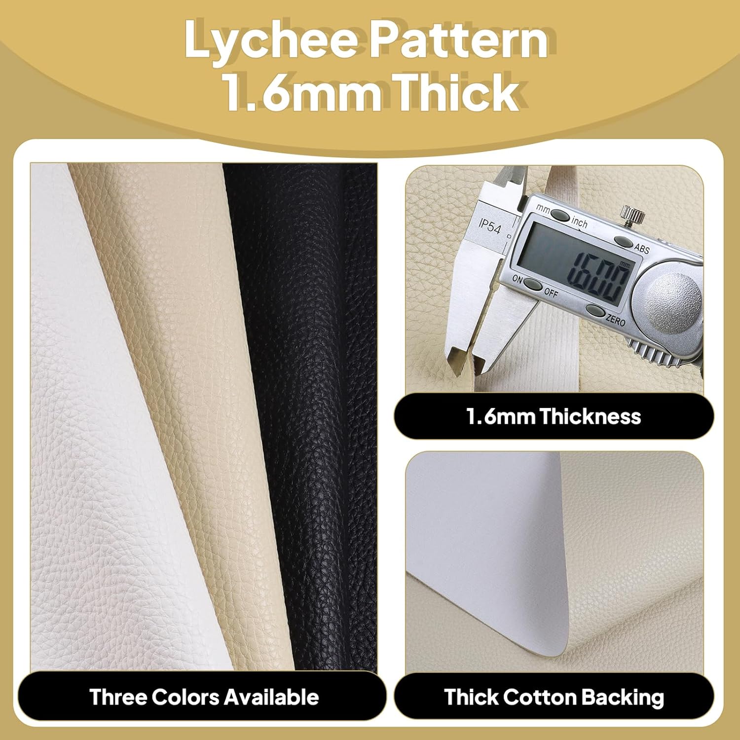 Marine Vinyl Fabric Heavy Duty 1.6mm Thick Waterproof Synthetic Leather Sheets 54"×18" Anti-UV,Non-Peeling for Boat Auto Home Upholstery Crafts DIY Sewings Sofa Handbag, Beige