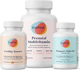 FullWell Fertility Trio | Prenatal Vitamin + DHA & Fertility Booster | Choline, Folate, Omega 3, Coq10, NAC, 26+ Vital Nutrients | Dietitian-formulated, Non-GMO, 3rd Party Tested, 30 Servings