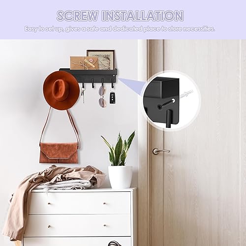 Miniatura 3 de VIS'V Soporte para llaves de pared, soporte adhesivo compacto para llaves con bandeja, 6 ganchos, 2 opciones de montaje, negro