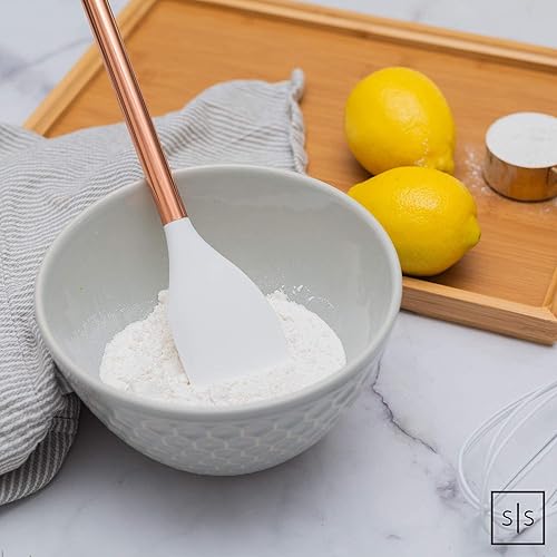 Miniatura 8 de STYLED SETTINGS Juego de utensilios de cocina de silicona blanca y cobre para cocinar y servir modernos, juego de 6 utensilios de cocina de cobre