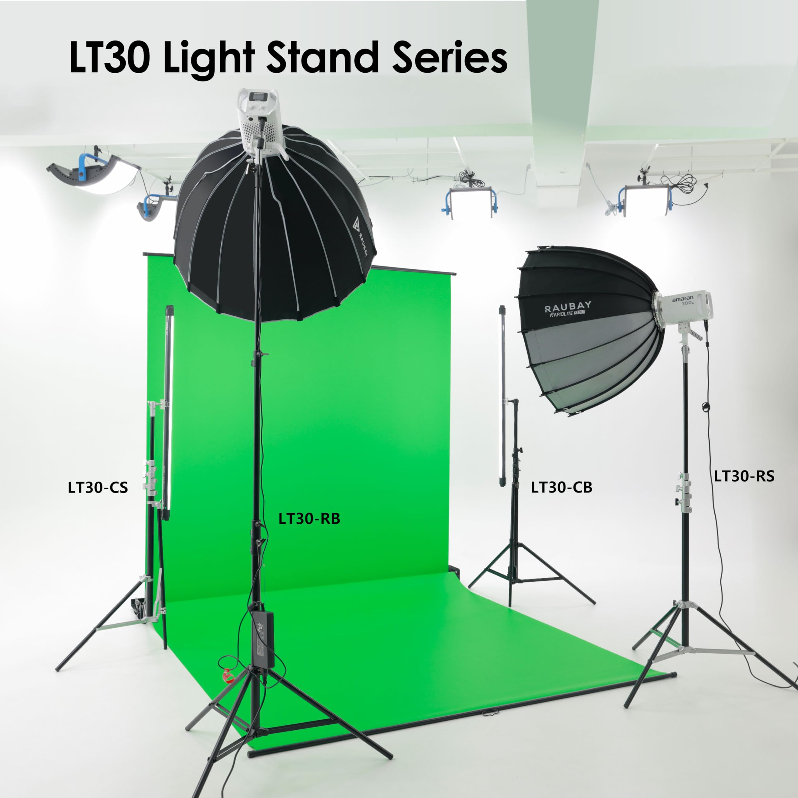 RAUBAY Supporto per luce da 3 m, stile angolare con cuscino d'aria, supporto regolabile per luce fotografica con livella a bolla e gamba angolare, treppiede salvaspazio per softbox, video e fotografia