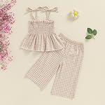 Toddler Baby Girls' 2pcs Outfits Solid Color Sleeveless Tunic Top Boho Linen Pants Set Girls Summer Clothes
