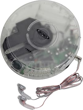 Jensen CD-60RT Retro Personal Portable CD Player Transparent Clear, FM Radio, 60 - Second Anti Skip, Bass Boost, Earbuds Included