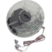 Jensen CD-60RT Retro Personal Portable CD Player Transparent Clear, FM Radio, 60 - Second Anti Skip, Bass Boost, Earbuds Included