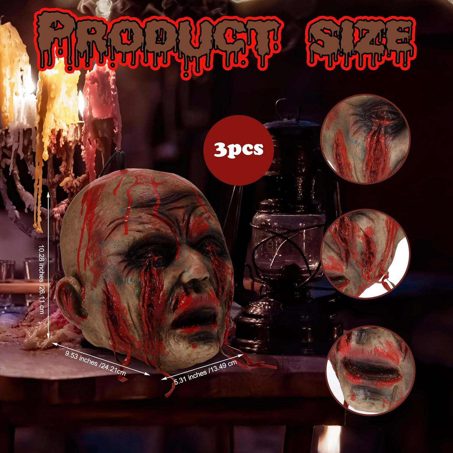3 Pcs Halloween Severed Head Props - Hanging Bloody Zombie Head Decorations Scary Decapitated Latex Heads for Outdoor Indoor Haunted Houses Halloween Party Decor