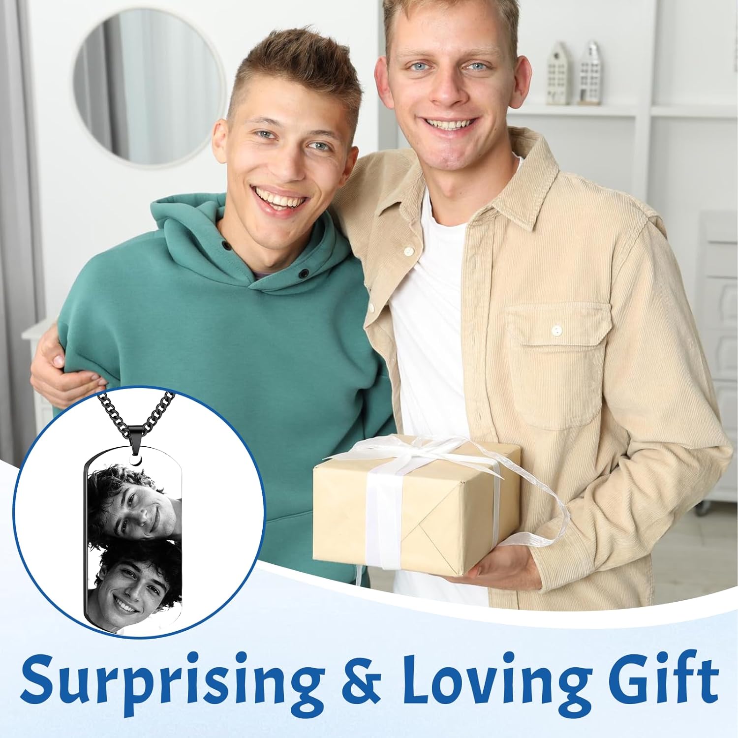 HJX Custom Photo Dog Tag Necklace for LGBTQ Couples Personalized Engraved Photo & Text Necklace Stainless Steel Pride Gift for Anniversaries, Coming Out, and Pride Month - Image 7