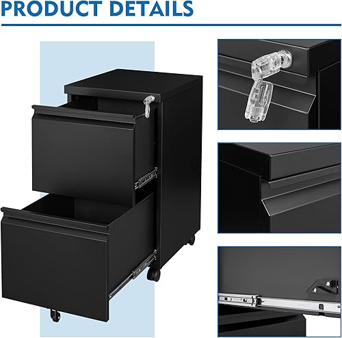 Miniatura 63 de Archivador vertical de 2 cajones con cerradura de metal, archivador vertical de metal, para oficina y hogar, archivadores verticales de acero