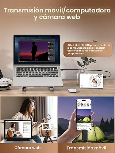 Miniatura 8 de Cámara digital, cámara 4K de enfoque automático para vlogging para fotografía con tarjeta de 32 GB, cámara digital portátil compacta de 48 MP
