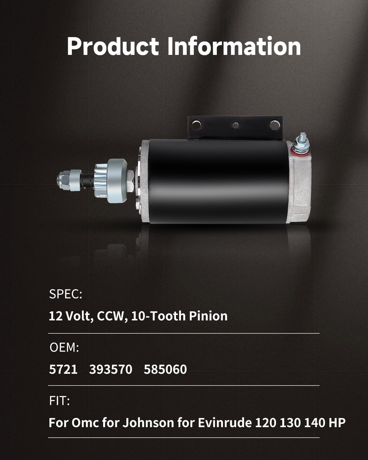 OCPTY Starter Fit for E120TL/TX 1985-1994/1985-1987 1.8L-110ci-120 HP/1988-1994 2.0L-122ci-120 HP E140CX/TL1988-1994/1985-1987 2.0L-122ci-140 HP for Johnson Engines - Marine Outboard 5721N