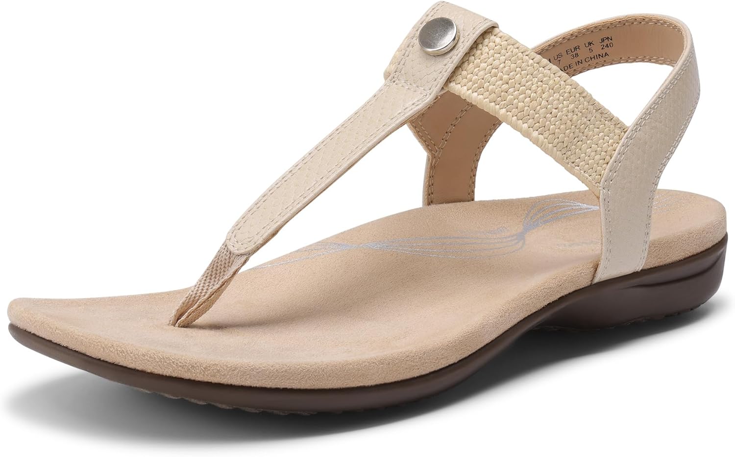 DREAM PAIRS Women's Arch Support T-Strap Sandals Comfortable Orthotic Flat Sandals Thong Sandals for Casual Summer Walking