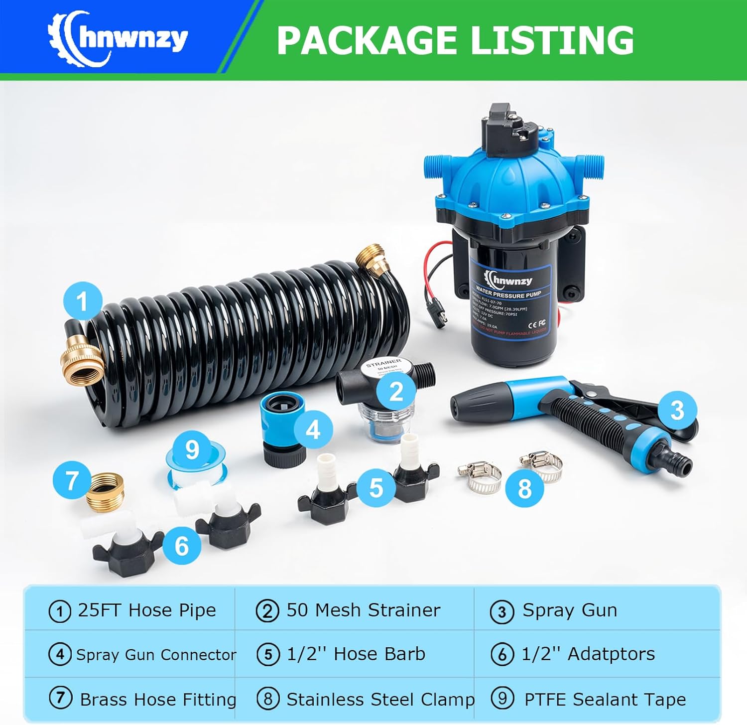 7.5GPM 80PSI RV Water Pump,12V DC Fresh Washdown Pump Kit,Self-Priming Diaphragm Water Pump with Pressure Switch for RV, Boats, Garden, Yacht, Camping