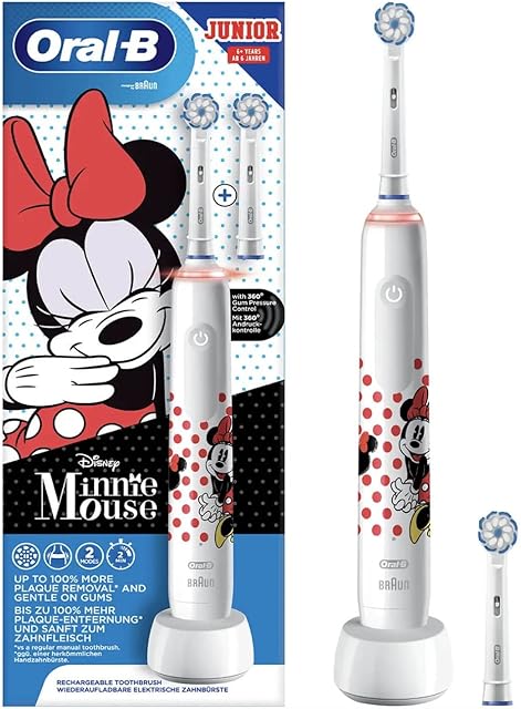 Szczoteczka elektryczna Oral-B Junior Disney Minie Pianka, 2 szczoteczki Sensi Ultrathin, 2 tryby szczotkowania, 6 lat i więcej