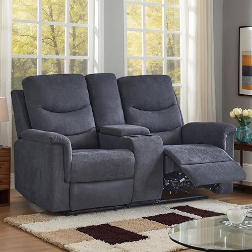 Manual Reclining Loveseat, Loveseat Recliner Sofa with Console, Double Recliner Loveseat with Side Pockets & Cup Holders, Wall Hugger Reclining Couch for Living Room, Office, Home Theater