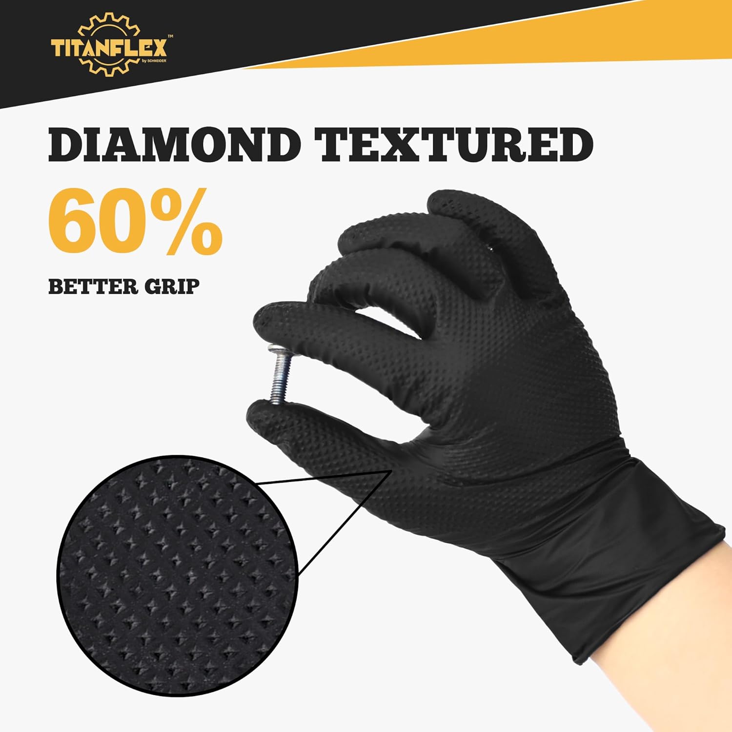 TitanFlex ThorGrip Heavy Duty Industrial Nitrile Gloves, Gloves Disposable Latex Free with Raised Diamond Texture Grip, Powder Free, Mechanic Gloves,100-ct Box (Large)