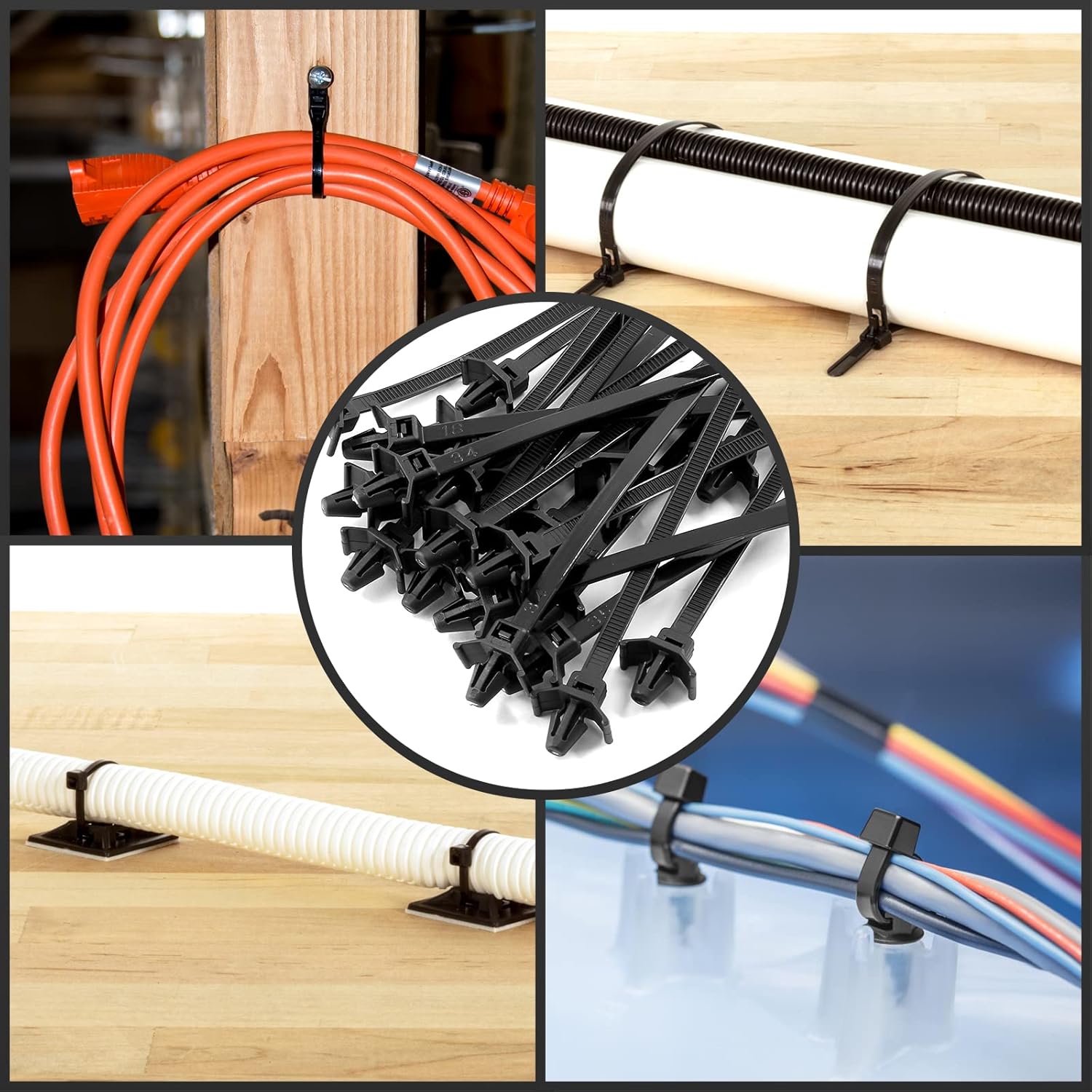 Piutouyar 50 Pcs Black Nylon Push Mount Cable Zip Tie,120mm / 4.7Inch Arrow Push Mount Cable Ties, Multi-Purpose Self-locking Wire Wrap Strap