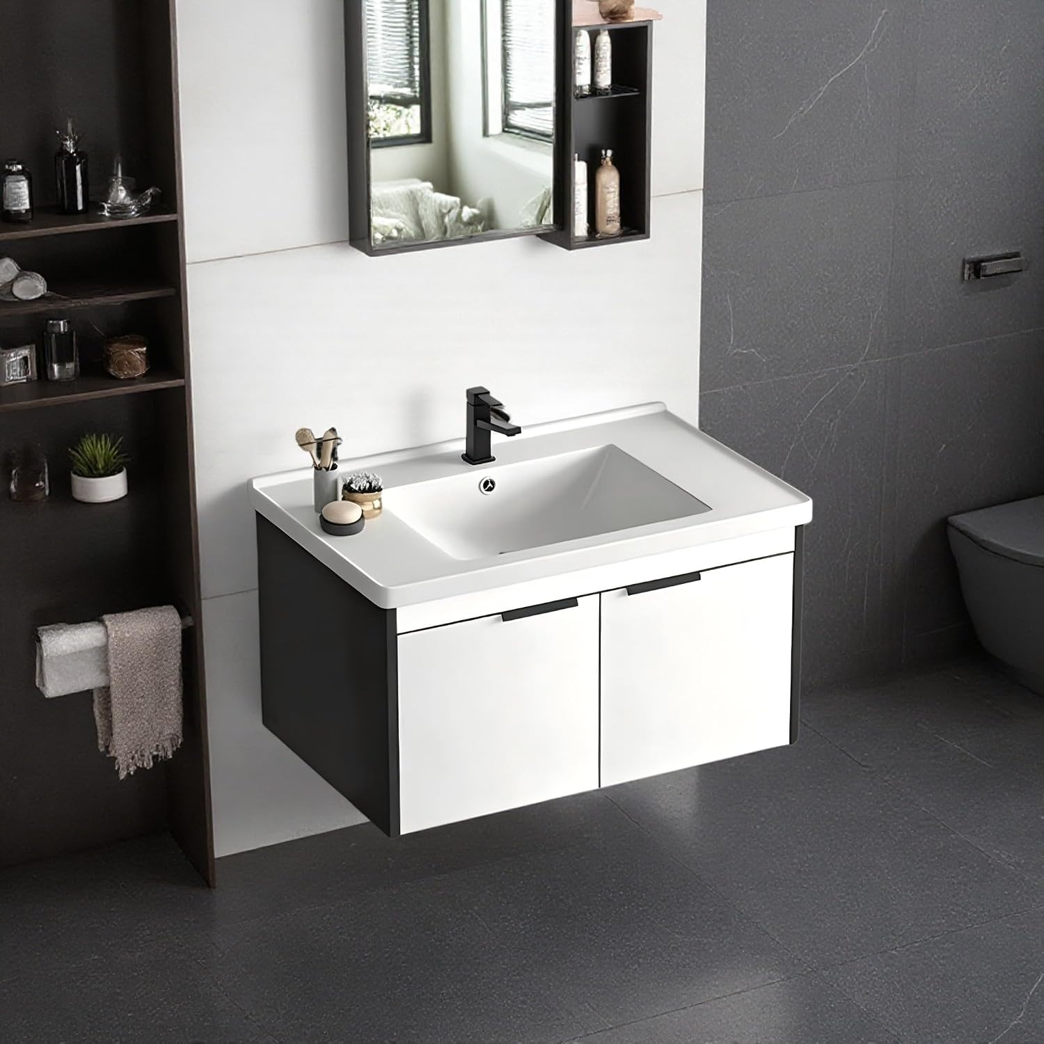 White 20in Wall Mounted Bathroom Vanity, Modern Bathroom Vanity, Modern Storable Wall Mounted Bathroom Washstand