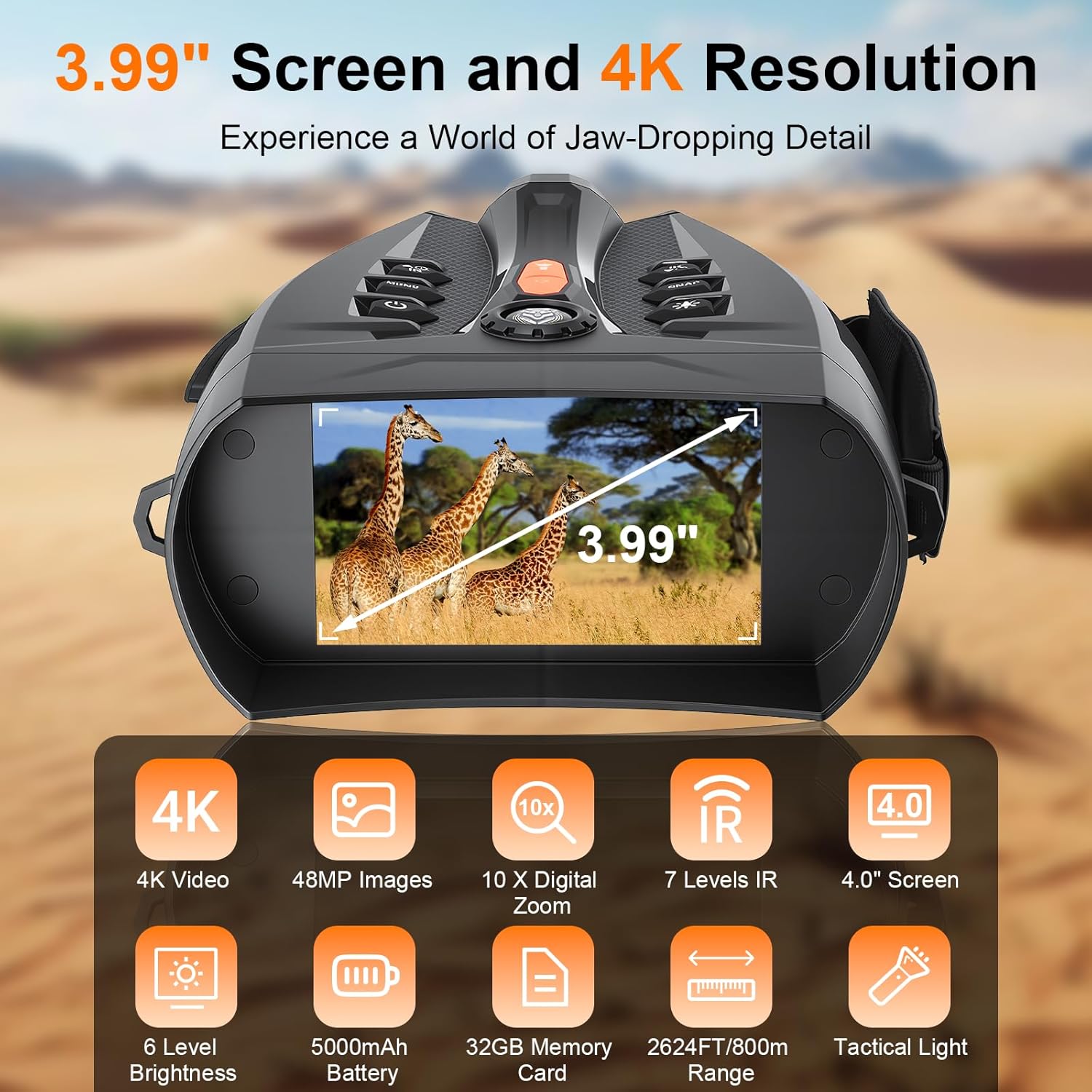 4K Night Vision Binoculars for Adults: 48MP Infrared Night Vision Goggles with 4.0" Screen - 10X Digital Zoom - 32GB Card - 2600FT Range - 5000mAh Battery for Camping Hunting & Observation - Image 2