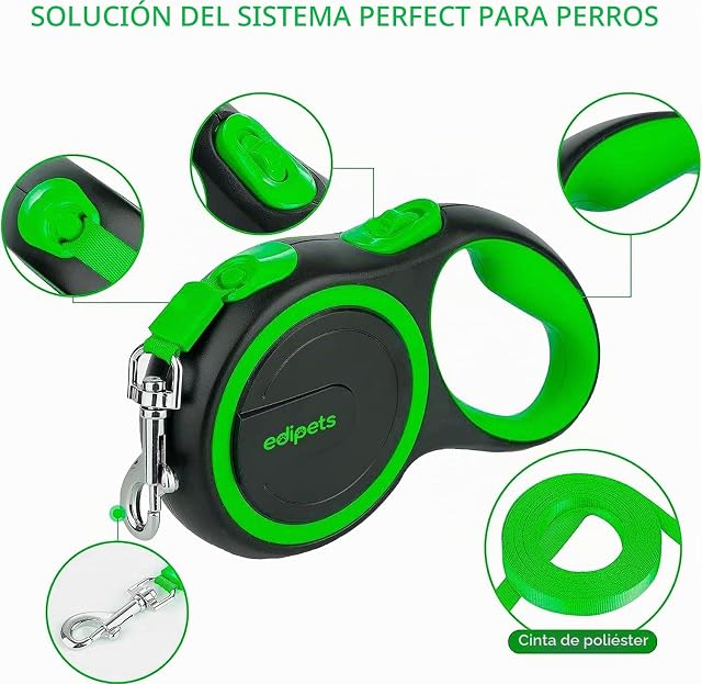 Foto 2 de 6 de Edipets, Correa Perro Extensible, Retráctil, 3, 5 y 8 Metros, Cinta Flexible para Adiestramiento y Paseo