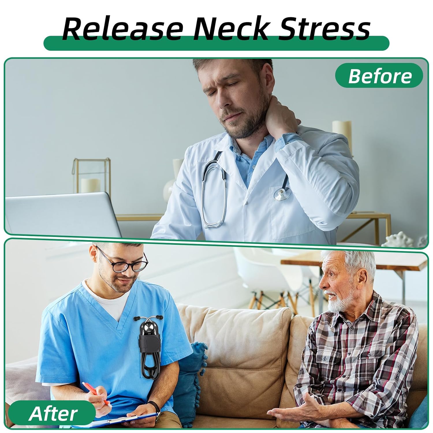 Stethoscope Holder Clip - PU Black Leather Stethoscope Clip
