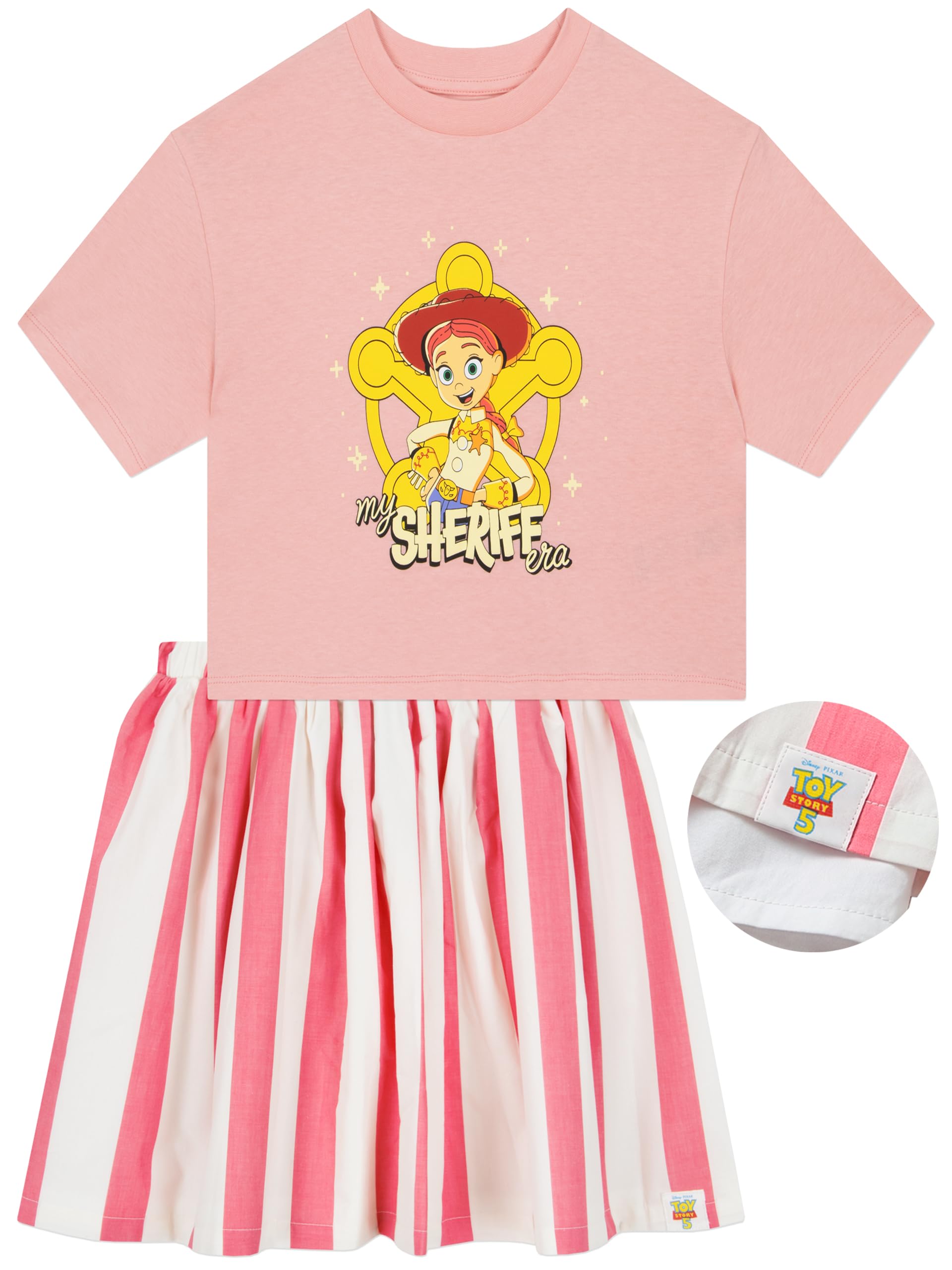 Disney Toy Story Conjunto Jessie 2 Piezas para Niña, Camiseta Niña Boxy y Falda Tutu Rayada