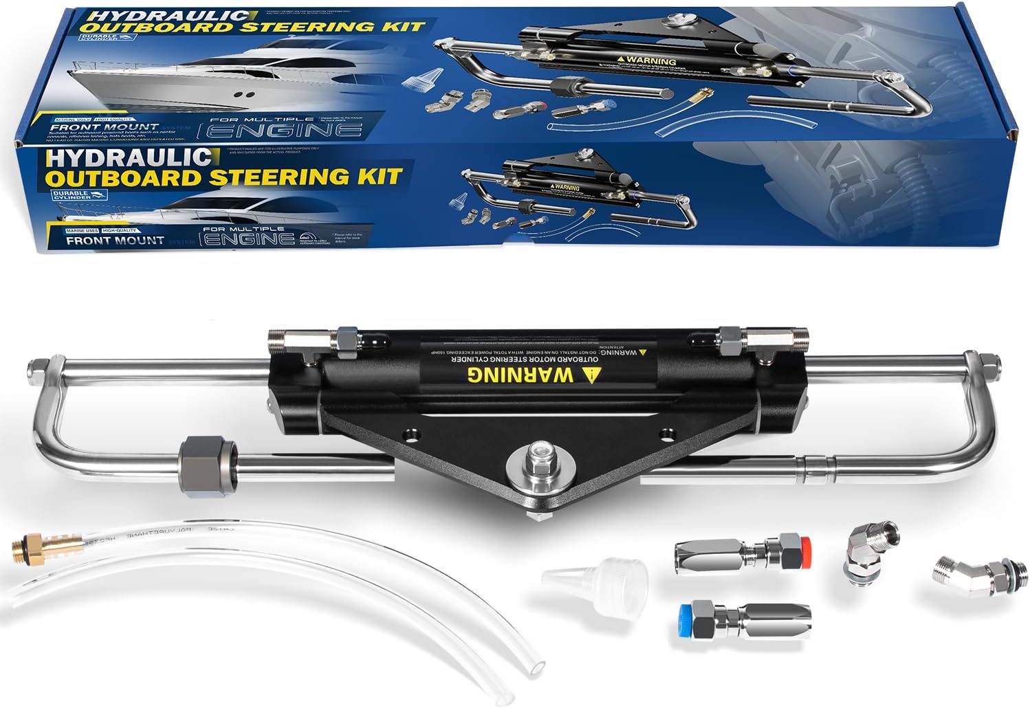 150HP Hydraulic Outboard Steering Cylinder Kit Replaces for Seastar HC4645H, Fits for Yamaha Single Outboard up to 150HP, Marine Boat Hydraulic Steering System with Two-Way Lock Valve and ORB Fittings