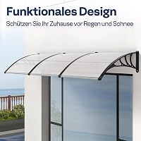 VIVOHOME 300x100 cm Polikarbonát Előtető Ajtó Ablak Napellenző Esővédelem Fekete Tartóval 2