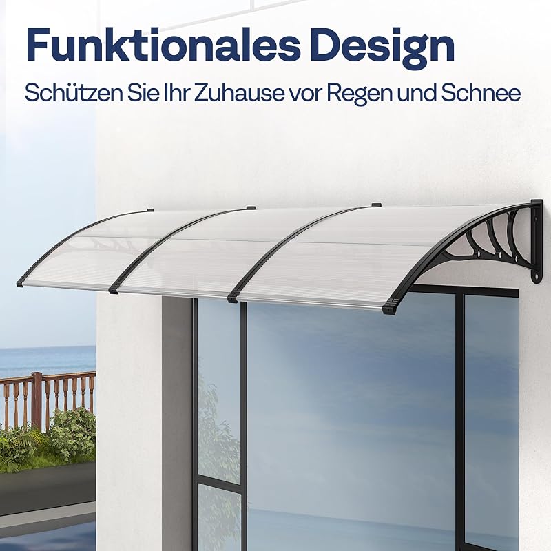 VIVOHOME 300x100 cm Polikarbonát Előtető Ajtó Ablak Napellenző Esővédelem Fekete Tartóval