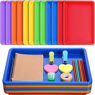 Molain 12 Pack Colorful Plastic Art Trays, 6 Colors 16x12x1 Inch Stackable Activity Crafts Tray, Sensory Serving Organizer for DIY Projects, Beads, Painting, Jewelry, DIY Project
