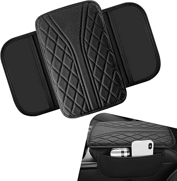 Car Center Console Cover, Multi-functional Leather Scratch-resistant Armrest Box Protective Cover, Vehicle Center Console Decorative Accessories with Storage Pocket, for Most Vehicles Black