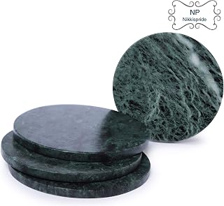 NikkisPride Juego de posavasos de mármol para té, café y cóctel, juego de posavasos de mármol vintage, opción de color, blanco, gris, rosa, 4 pulgadas de diámetro, verde