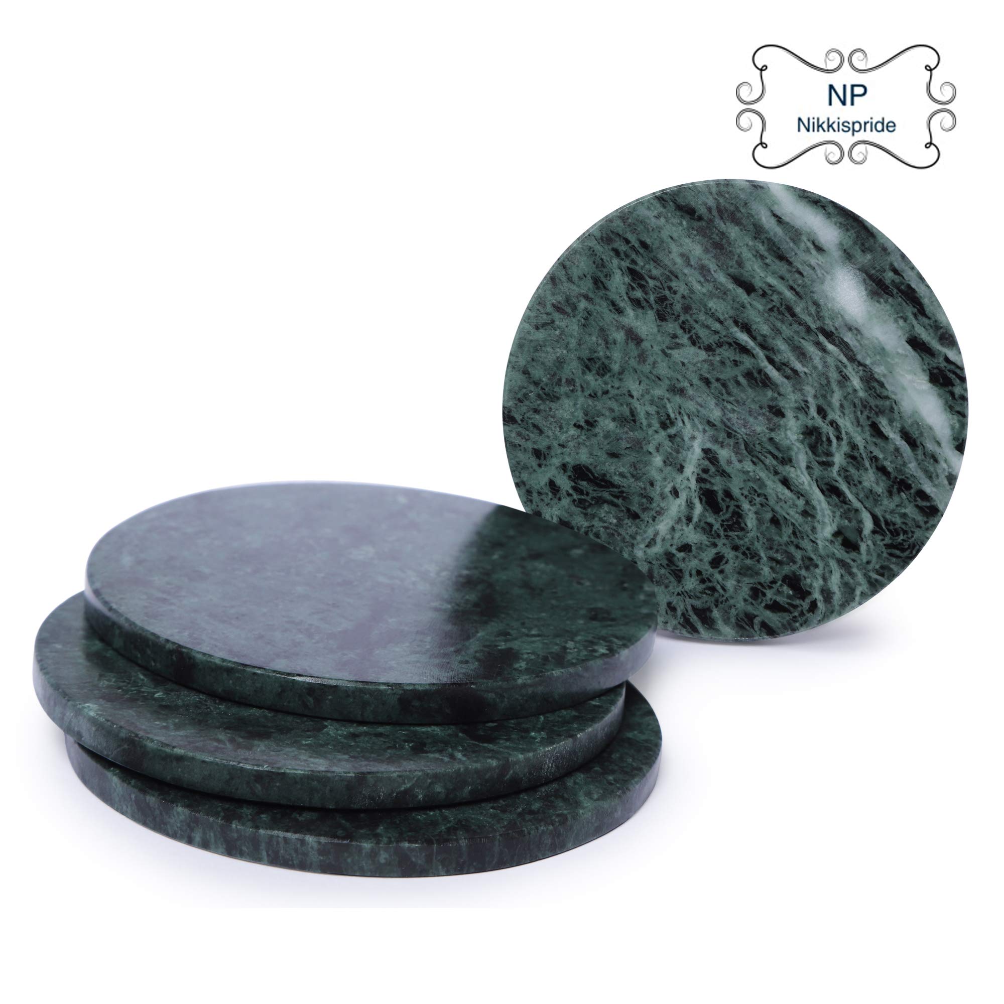 NikkisPride Sottobicchieri In Marmo Naturale Indiano – Set Da 6, Diametro 10 Cm – Eleganti Per Tè, Caffè E Cocktail – Colore Verde - 2