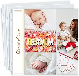 Dunwell Photo Album Refill Pages 12x12 - (4x6 Mixed, 100 Pack) Holds 1000 4x6" Photos, 4x6 Photo Sleeves for 3 Ring Scrapbook Album 12x12, Archival Quality Page Protectors 12x12