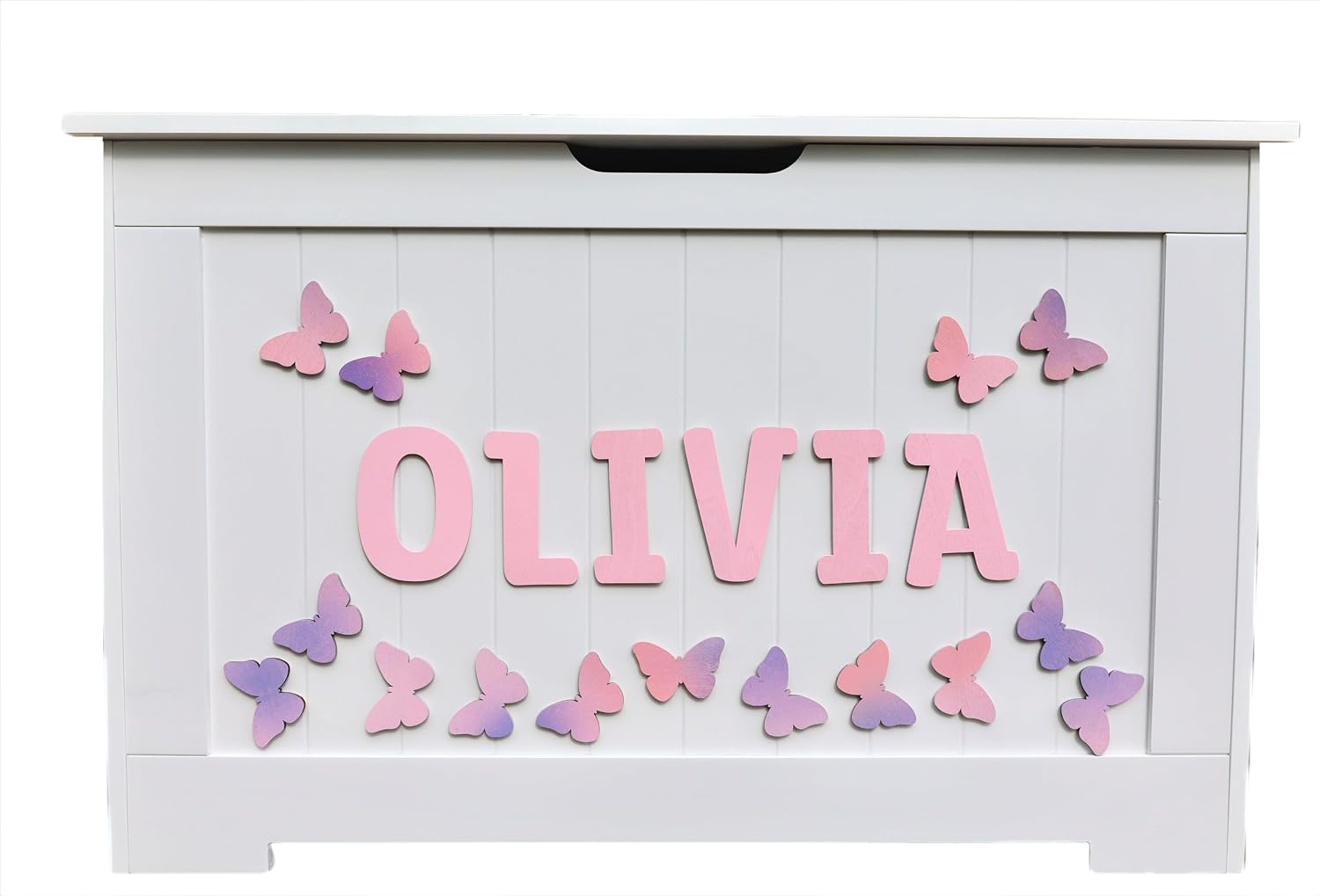 Personalized toy box with wooden butterflies, personalized storage kids box (Toy box & Personalization)