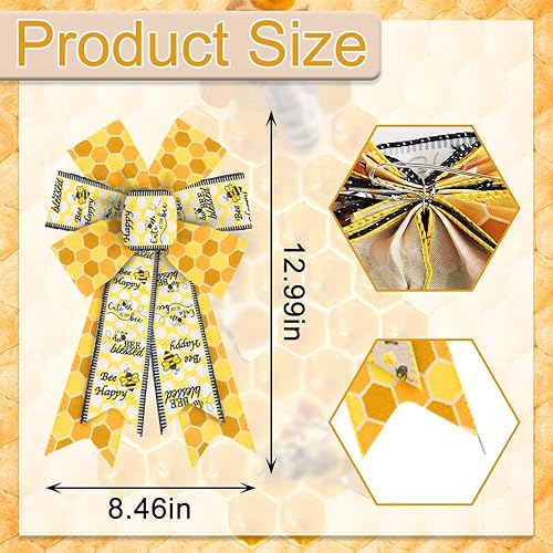 Miniatura 2 de 2 lazos de abejorros para corona, lazos de corona de abejorros amarillos, lazos de arpillera amarillos, lazos de vacaciones de primavera, lazos de