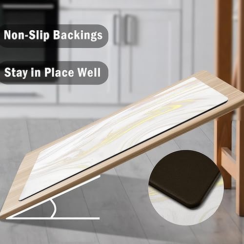 Miniatura 4 de chiinvent Juego de 2 tapetes de cocina de mármol dorado decoración de cocina de PVC grueso antideslizante lavable antifatiga para cocina fregadero