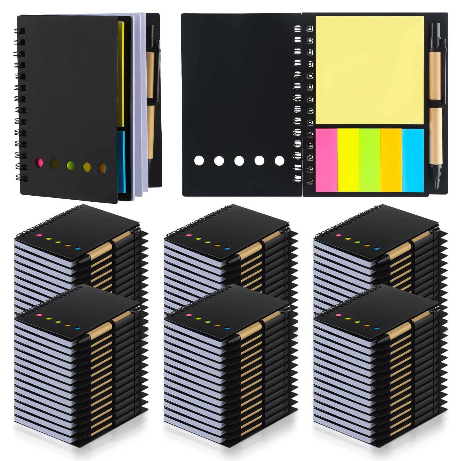 Qilery 80 Pack Lined Spiral Notebook Bulk Small Notepad and Pen Set