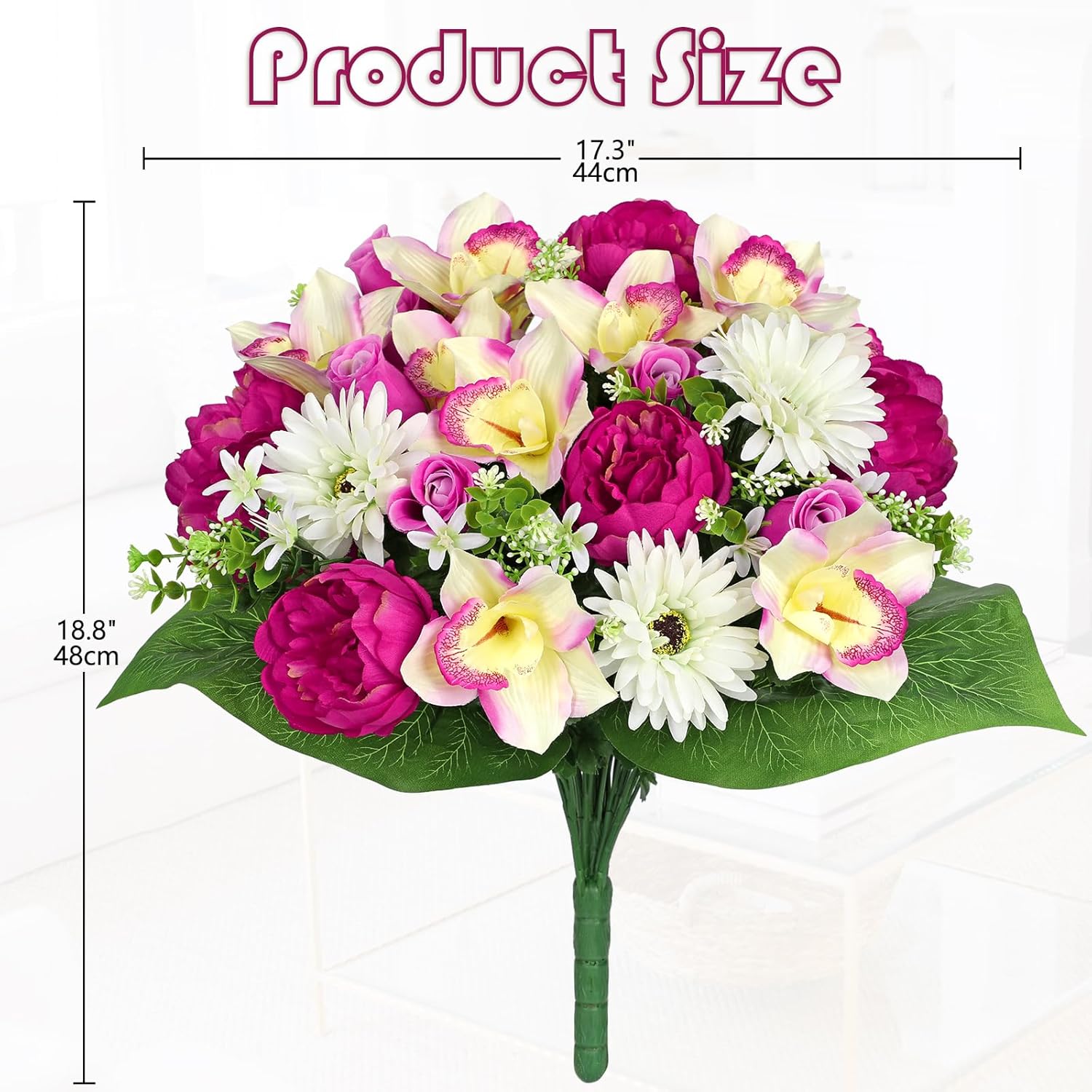 Briful Artificial Flowers for Cemetery, Cemetery Flowers for Grave, Weather Resistant Cemetery Flowers for Vase, Large Sympathy Grave Floral Arrangement with Rose Chrysanthemums