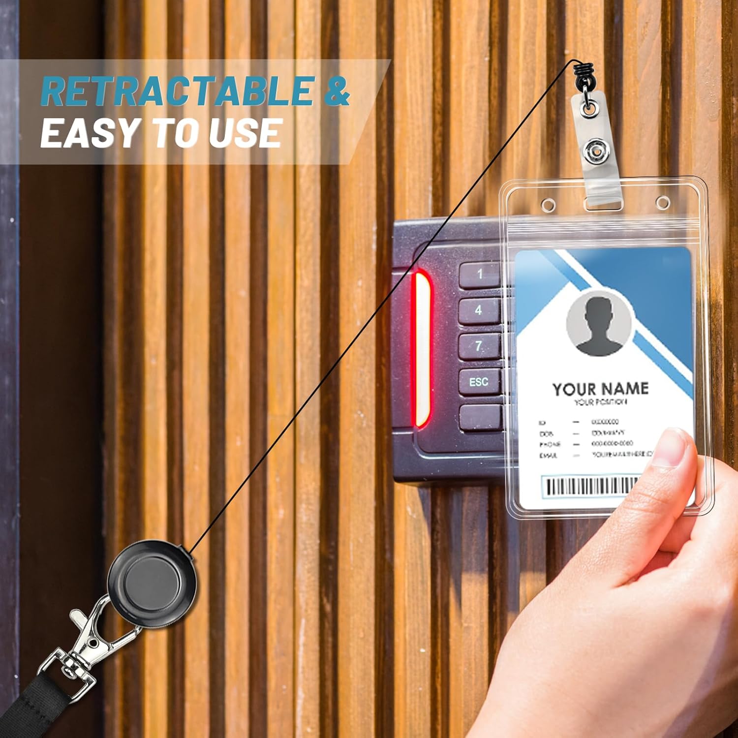 3 Pack Black Lanyard Retractable Badge Reels with Vertical ID Badge Holder for Teachers, Students, Office Workers - Image 3